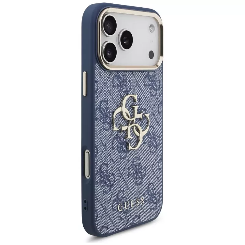 Guess 4G Big Classic Logo puzdro pre iPhone 18 Pro Max / 17 Pro Max, modré a zlaté