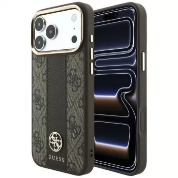 Guess 4G Stripe Round and Classic Logos MagSafe puzdro pre iPhone 18 Pro / 17 Pro - hnedá