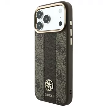 Guess 4G Stripe Round and Classic Logos MagSafe puzdro pre iPhone 18 Pro / 17 Pro - hnedá
