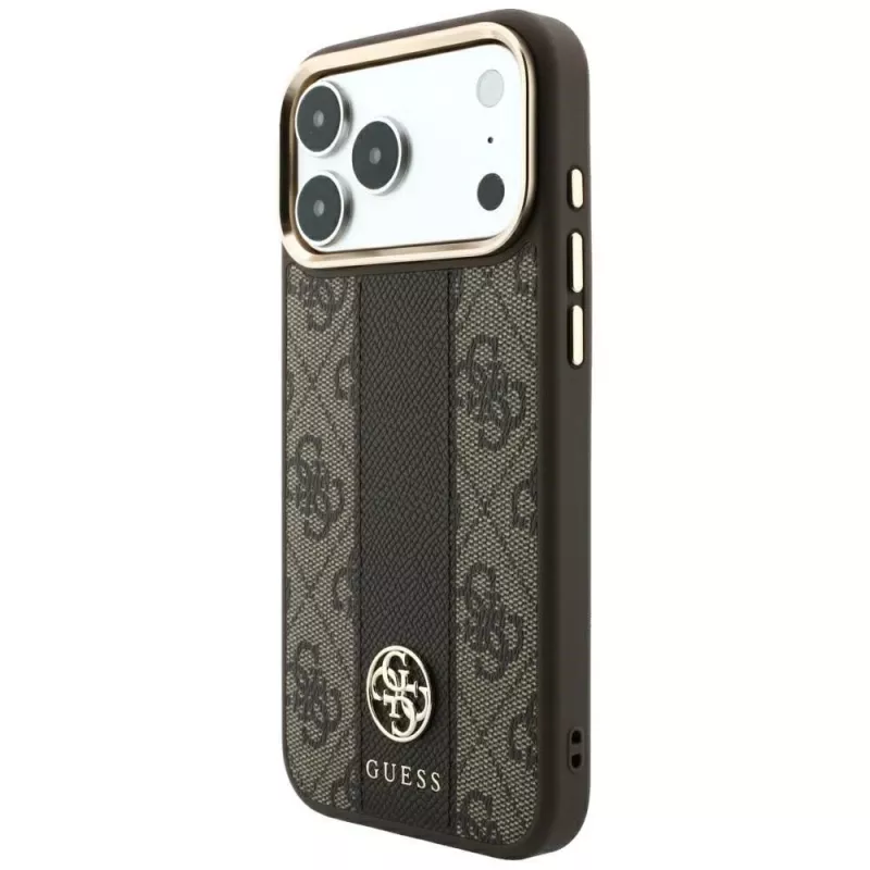 Guess 4G Stripe Round and Classic Logos MagSafe puzdro pre iPhone 18 Pro / 17 Pro - hnedá