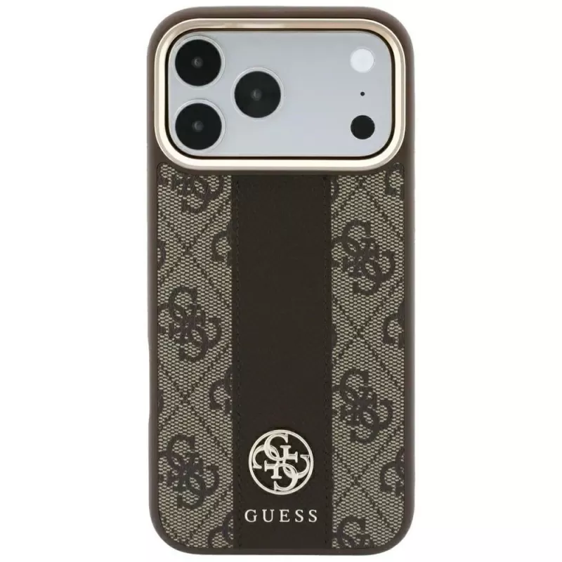 Guess 4G Stripe Round and Classic Logos MagSafe puzdro pre iPhone 18 Pro / 17 Pro - hnedá