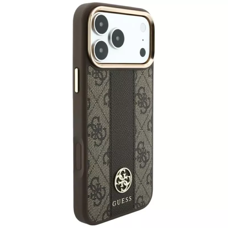 Guess 4G Stripe Round and Classic Logos MagSafe puzdro pre iPhone 18 Pro / 17 Pro - hnedá
