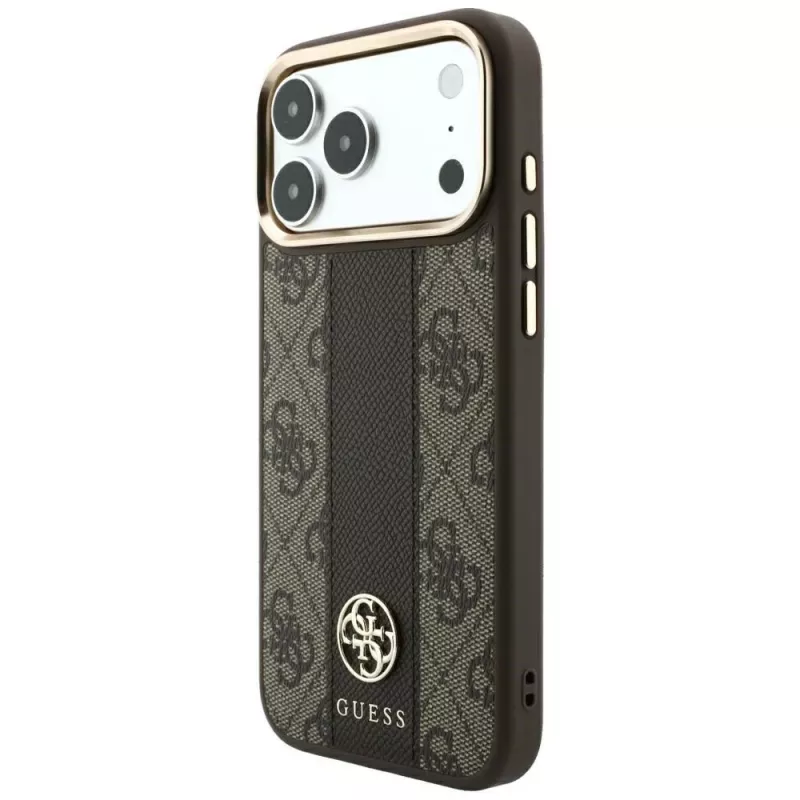 Guess 4G Stripe Round & Classic Logos MagSafe puzdro pre iPhone 18 Pro Max / 17 Pro Max - hnedé