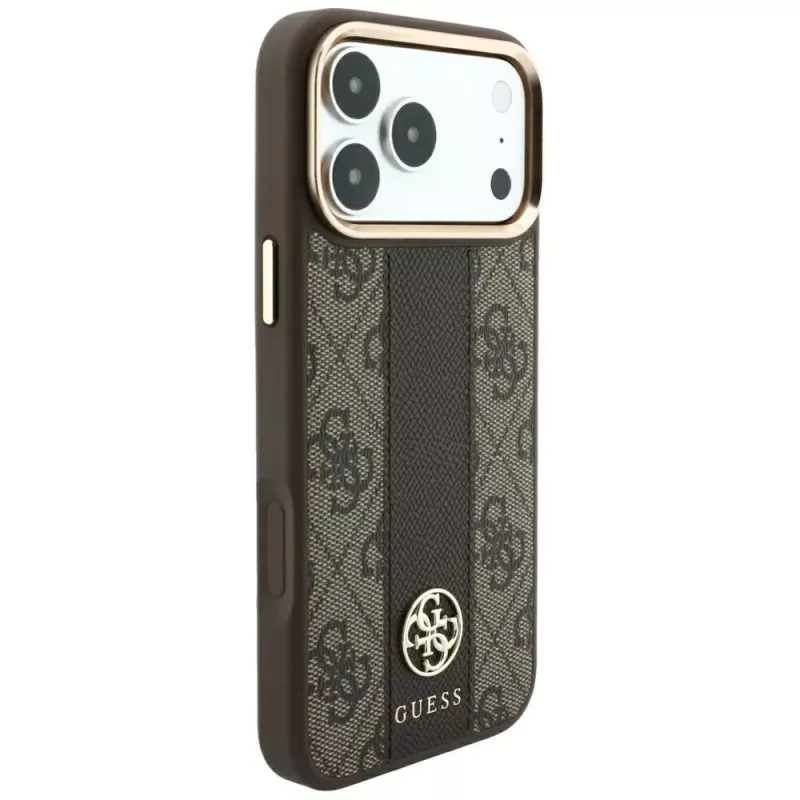 Guess 4G Stripe Round & Classic Logos MagSafe puzdro pre iPhone 18 Pro Max / 17 Pro Max - hnedé
