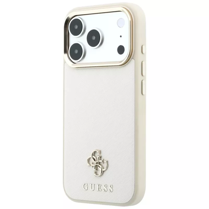 GUESS Saffiano Small 4G & Classic Logo MagSafe puzdro pre iPhone 17 Pro Max / 18 Pro Max - béžová