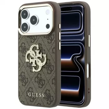 GUESS 4G & Big Strass Logo zadné puzdro pre Apple iPhone 17 Pro Max / 18 Pro Max - hnedá