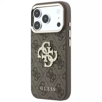 GUESS 4G & Big Strass Logo zadné puzdro pre Apple iPhone 17 Pro Max / 18 Pro Max - hnedá