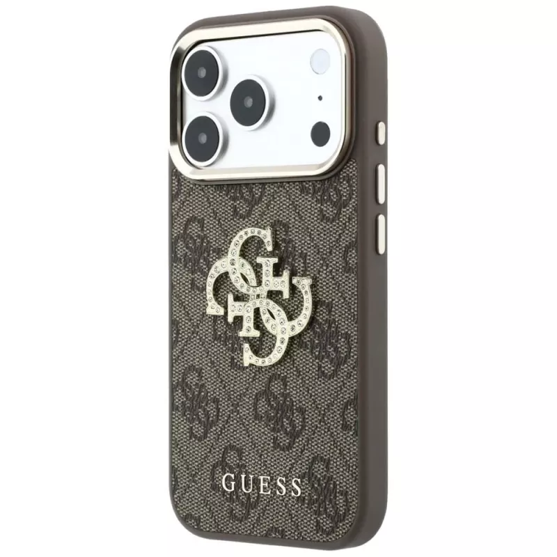 GUESS 4G & Big Strass Logo zadné puzdro pre Apple iPhone 17 Pro Max / 18 Pro Max - hnedá