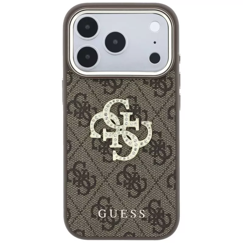 GUESS 4G & Big Strass Logo zadné puzdro pre Apple iPhone 17 Pro Max / 18 Pro Max - hnedá