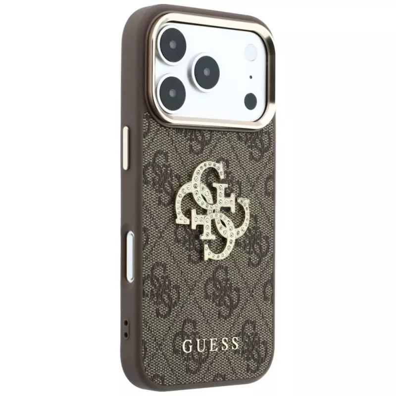 GUESS 4G & Big Strass Logo zadné puzdro pre Apple iPhone 17 Pro Max / 18 Pro Max - hnedá