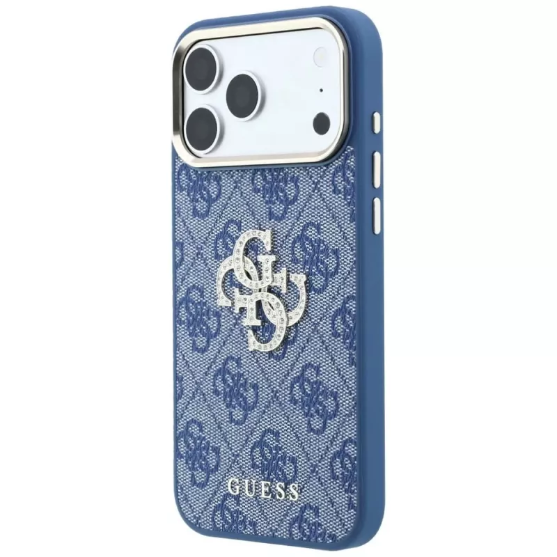 GUESS 4G & Big Strass Logo pevné puzdro pre iPhone 18 Pro / 17 Pro - modrá