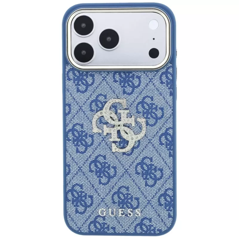 GUESS 4G & Big Strass Logo pevné puzdro pre iPhone 18 Pro / 17 Pro - modrá