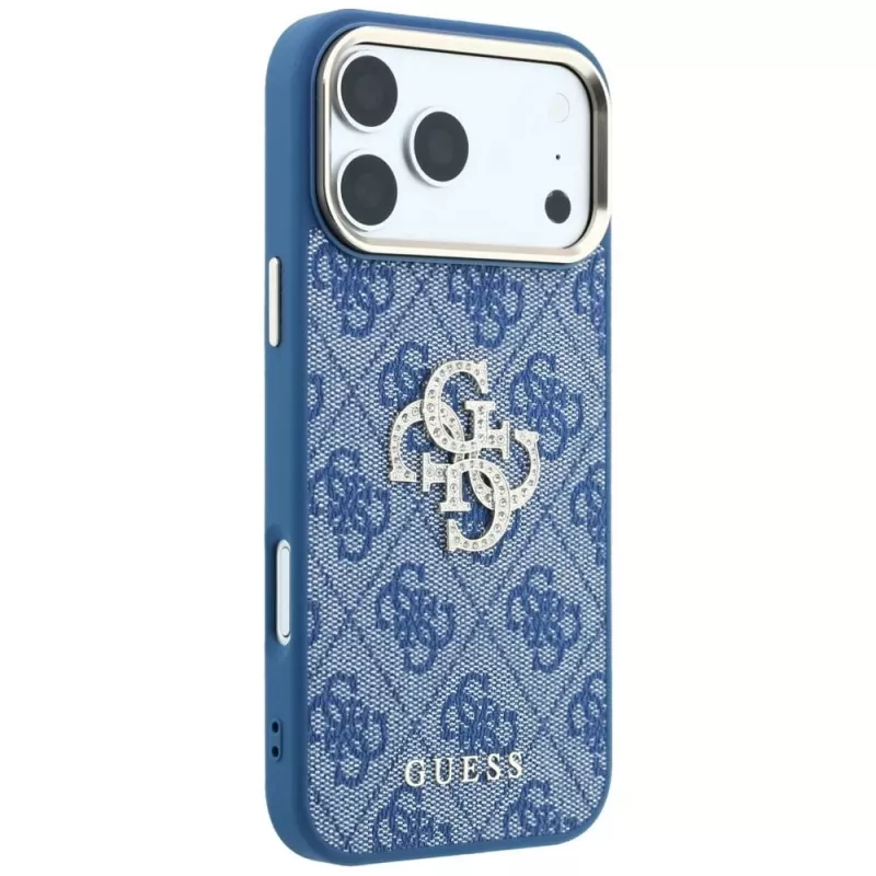 GUESS 4G & Big Strass Logo pevné puzdro pre iPhone 18 Pro / 17 Pro - modrá