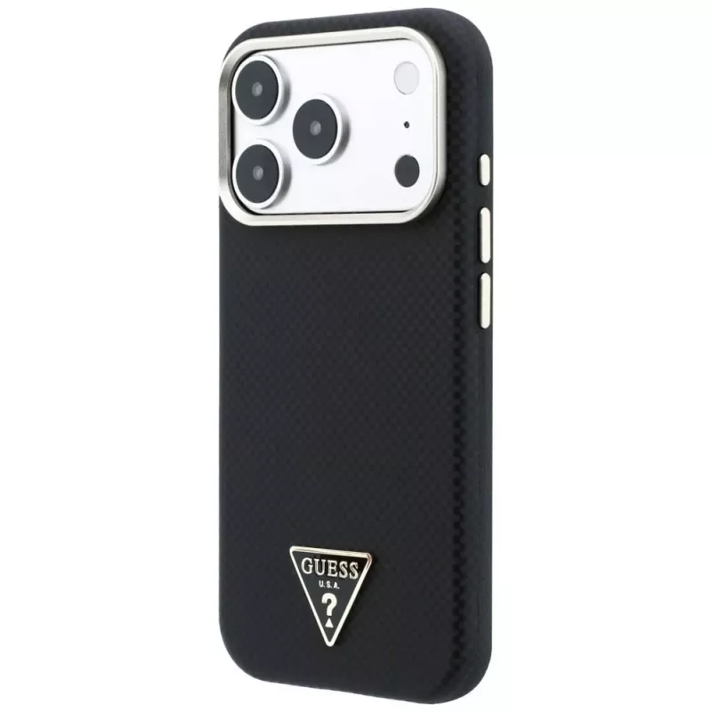 Guess Kevlar Triangle Logo MagSafe puzdro pre iPhone 17 Pro / 18 Pro - čierna