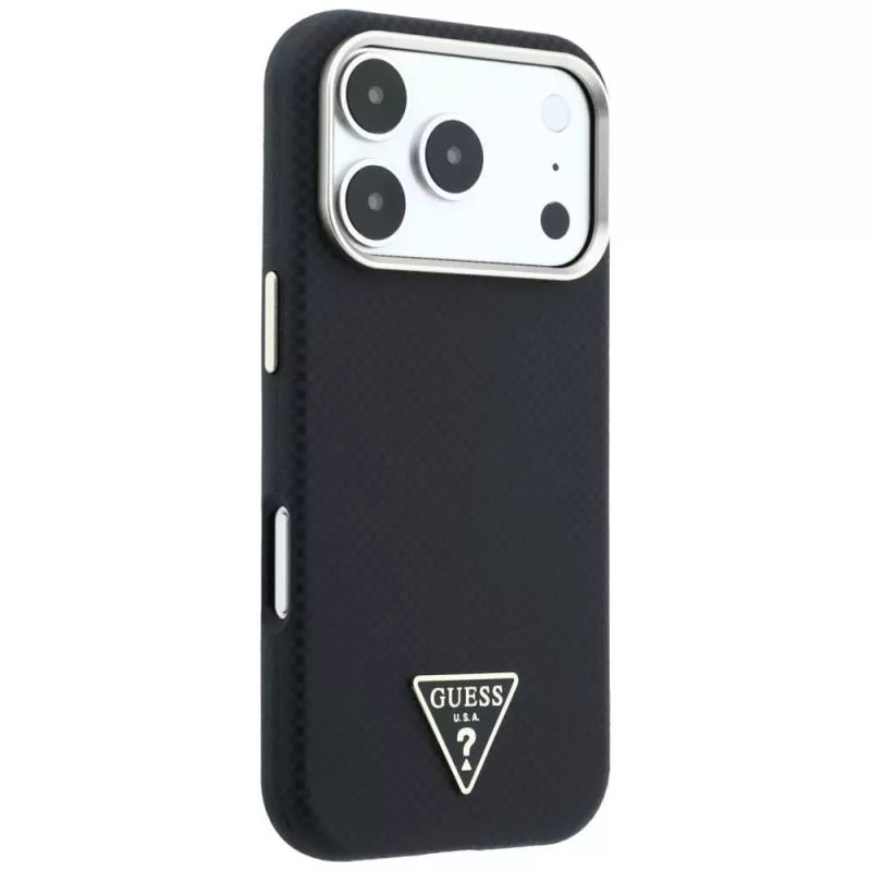 Guess Kevlar Triangle Logo MagSafe puzdro pre iPhone 17 Pro / 18 Pro - čierna
