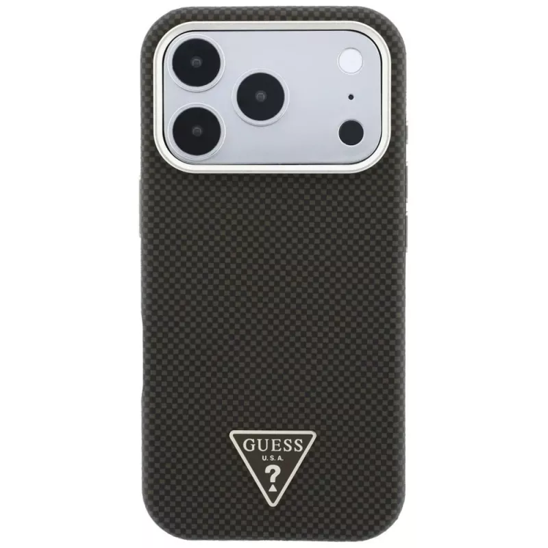 GUESS Kevlar Triangle Logo MagSafe puzdro pre iPhone 17 Pro / 18 Pro – hnedá