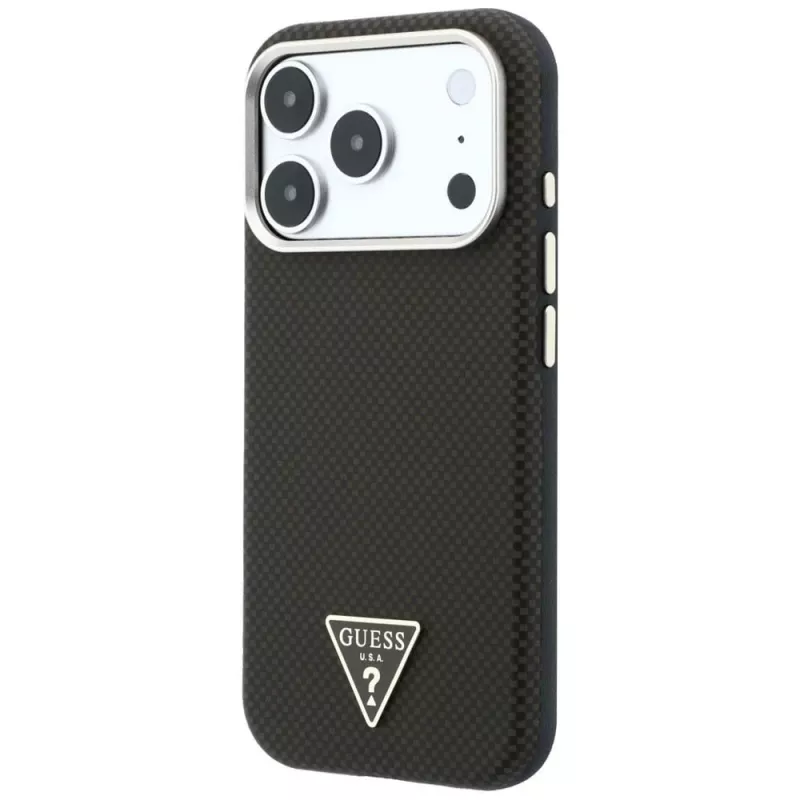 GUESS Kevlar Triangle Logo MagSafe puzdro pre iPhone 17 Pro Max / 18 Pro Max - hnedá