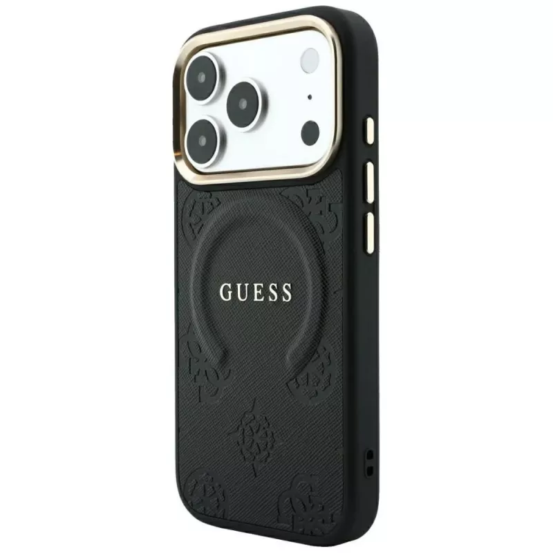 Guess Saffiano Peony & Ring MagSafe puzdro pre iPhone 18 Pro Max / 17 Pro Max - čierna