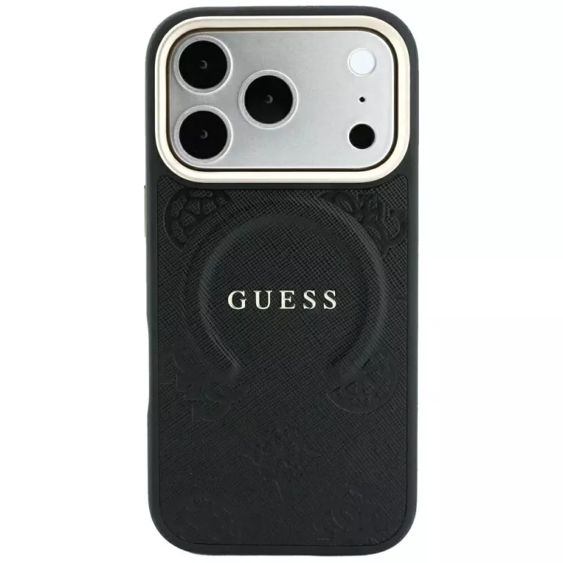 Guess Saffiano Peony & Ring MagSafe puzdro pre iPhone 18 Pro Max / 17 Pro Max - čierna