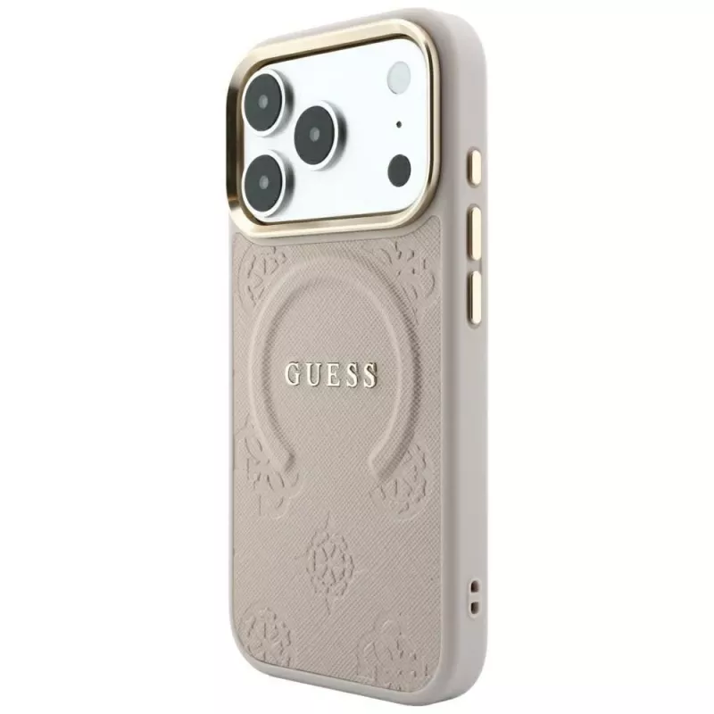 Guess Saffiano Peony & Ring MagSafe puzdro pre iPhone 18 Pro / 17 Pro - ružová