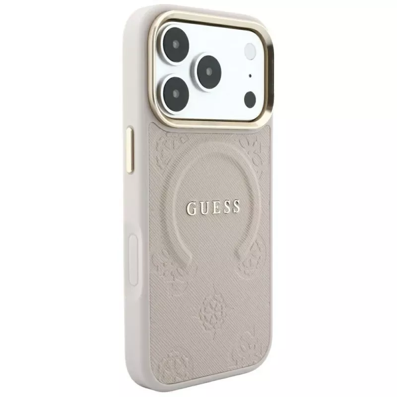 Guess Saffiano Peony & Ring MagSafe puzdro pre iPhone 18 Pro / 17 Pro - ružová