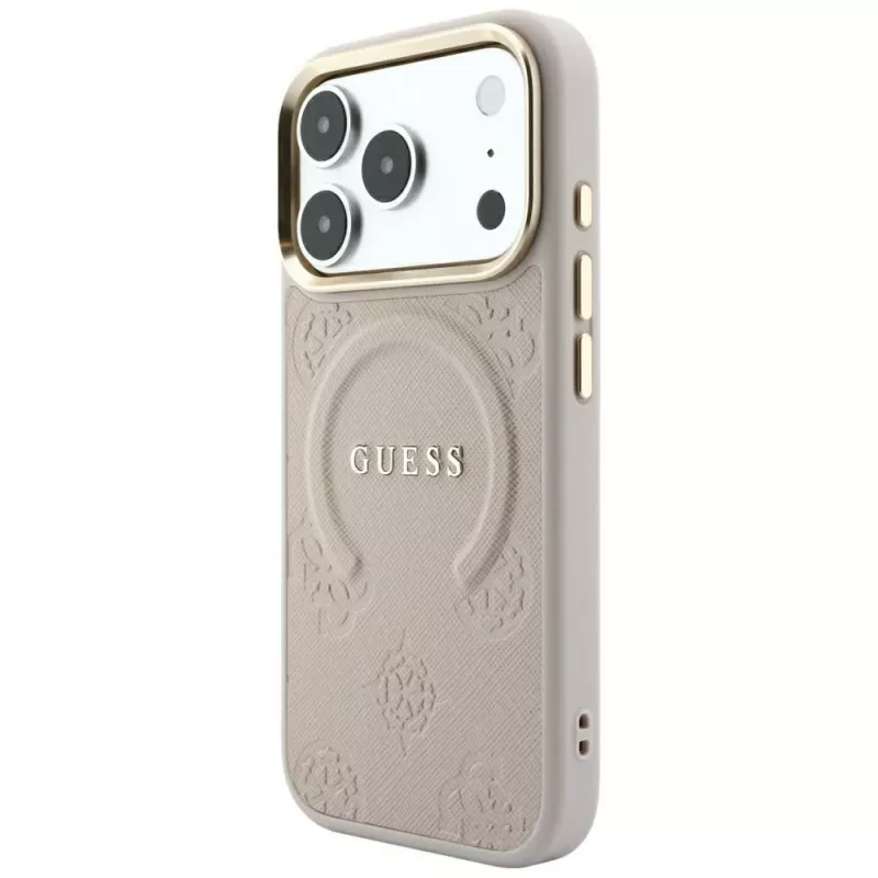 GUESS Saffiano Peony & Ring MagSafe puzdro pre iPhone 18 Pro Max / 17 Pro Max - ružová