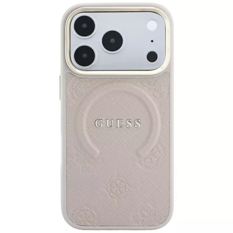 GUESS Saffiano Peony & Ring MagSafe puzdro pre iPhone 18 Pro Max / 17 Pro Max - ružová