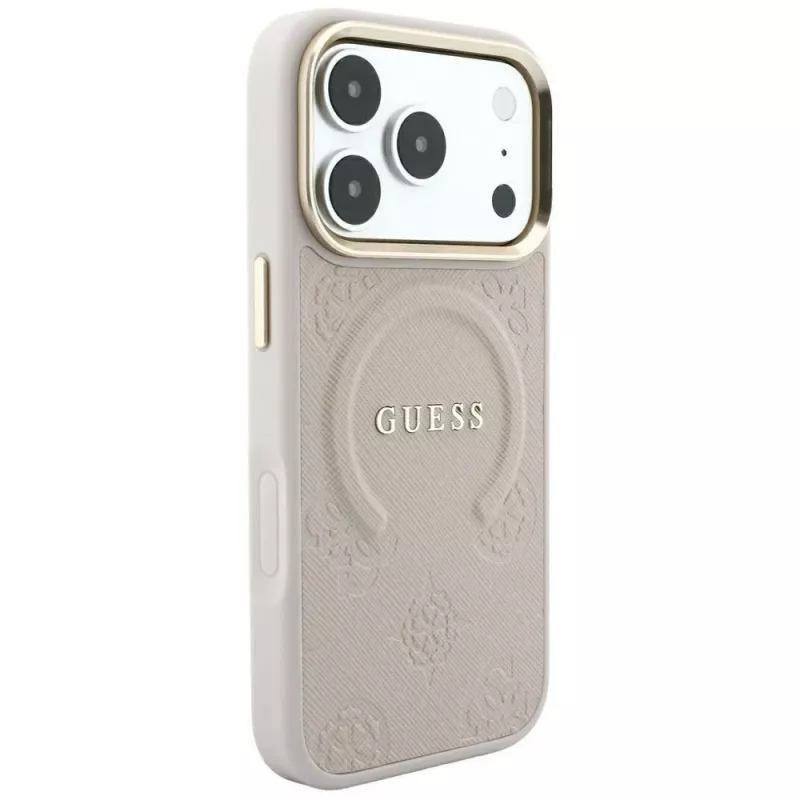 GUESS Saffiano Peony & Ring MagSafe puzdro pre iPhone 18 Pro Max / 17 Pro Max - ružová