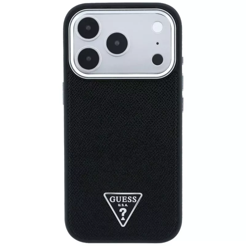 Guess Grained Triangle Logo MagSafe puzdro pre iPhone 17 Pro / 18 Pro - čierna