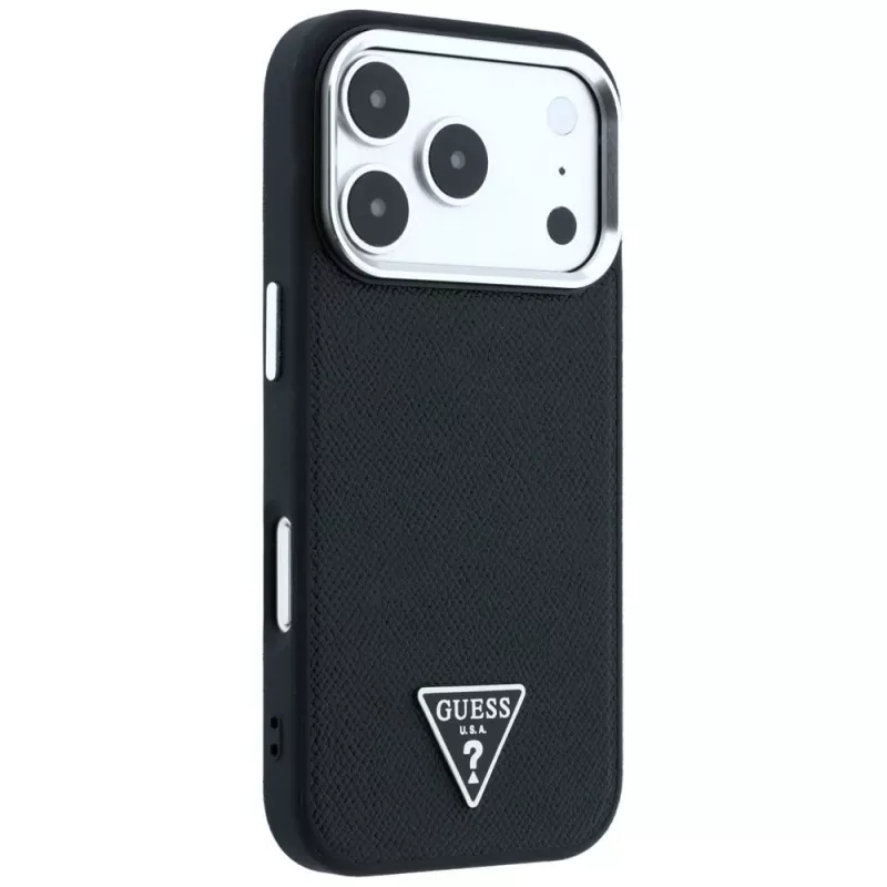 Guess Grained Triangle Logo MagSafe puzdro pre iPhone 17 Pro / 18 Pro - čierna