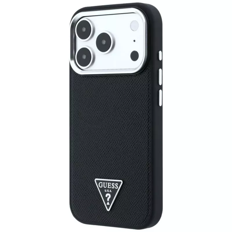 Guess Grained Triangle Logo MagSafe puzdro pre iPhone 17 Pro Max / 18 Pro Max - čierna