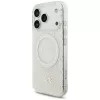 GUESS IML Flowers Allover Electroplated MagSafe puzdro s perlovým remienkom pre iPhone 18 Pro / 17 Pro - biela