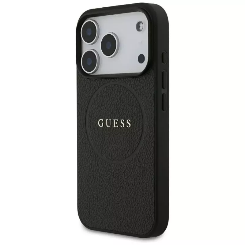 Guess Grained Gold Ring MagSafe puzdro pre Apple iPhone 17 Pro / 18 Pro, čierna