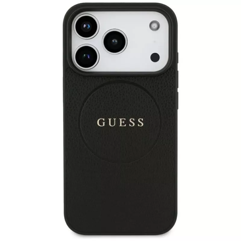 Guess Grained Gold Ring MagSafe puzdro pre Apple iPhone 17 Pro / 18 Pro, čierna