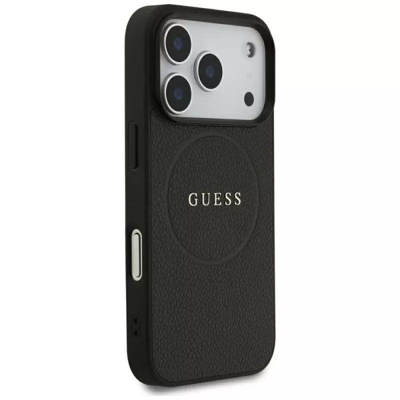 Guess Grained Gold Ring MagSafe puzdro pre Apple iPhone 17 Pro / 18 Pro, čierna