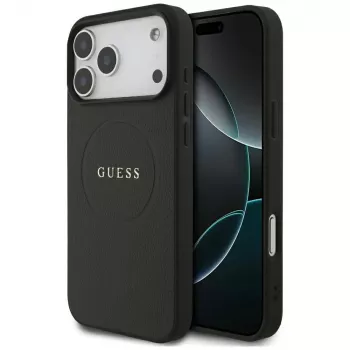 Guess Grained Gold Ring MagSafe puzdro pre Apple iPhone 18 Pro Max / 17 Pro Max, čierna