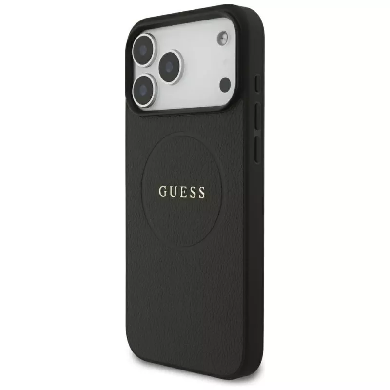 Guess Grained Gold Ring MagSafe puzdro pre Apple iPhone 18 Pro Max / 17 Pro Max, čierna