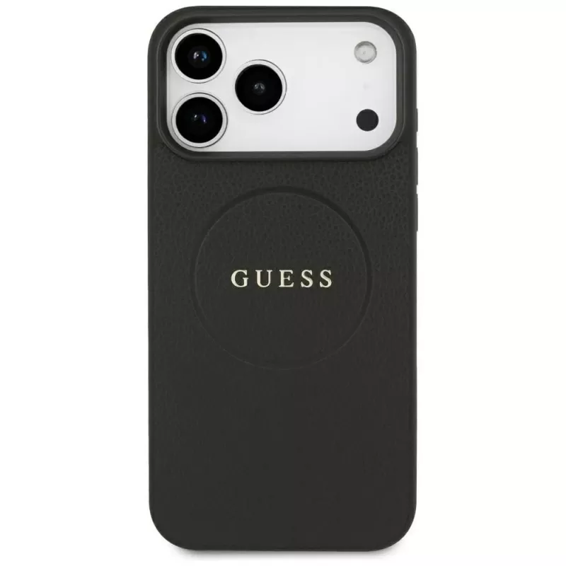 Guess Grained Gold Ring MagSafe puzdro pre Apple iPhone 18 Pro Max / 17 Pro Max, čierna
