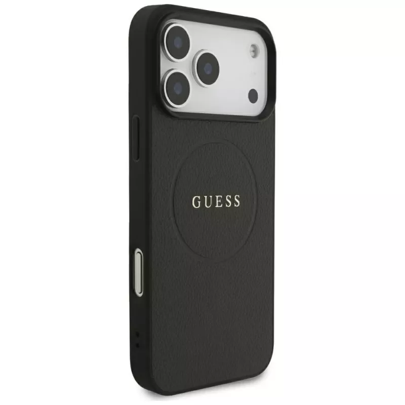 Guess Grained Gold Ring MagSafe puzdro pre Apple iPhone 18 Pro Max / 17 Pro Max, čierna