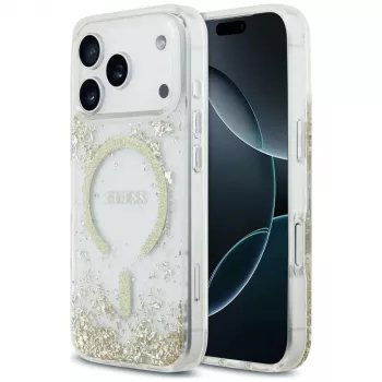 Guess Resin Bottom Glitter MagSafe puzdro pre iPhone 18 Pro / 17 Pro, zlatá