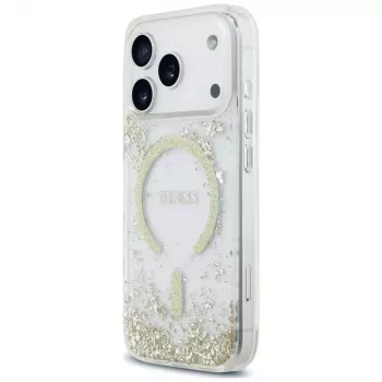 Guess Resin Bottom Glitter MagSafe puzdro pre iPhone 18 Pro / 17 Pro, zlatá