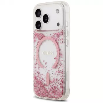 Guess Resin Bottom Glitter MagSafe puzdro pre Apple iPhone 18 Pro / 17 Pro, ružová