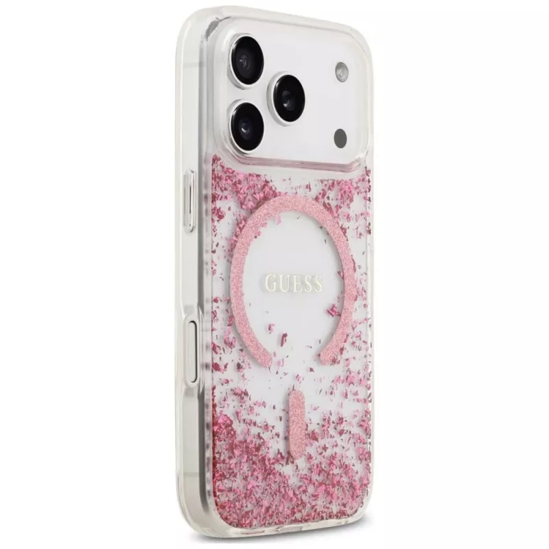 Guess Resin Bottom Glitter MagSafe puzdro pre Apple iPhone 18 Pro / 17 Pro, ružová