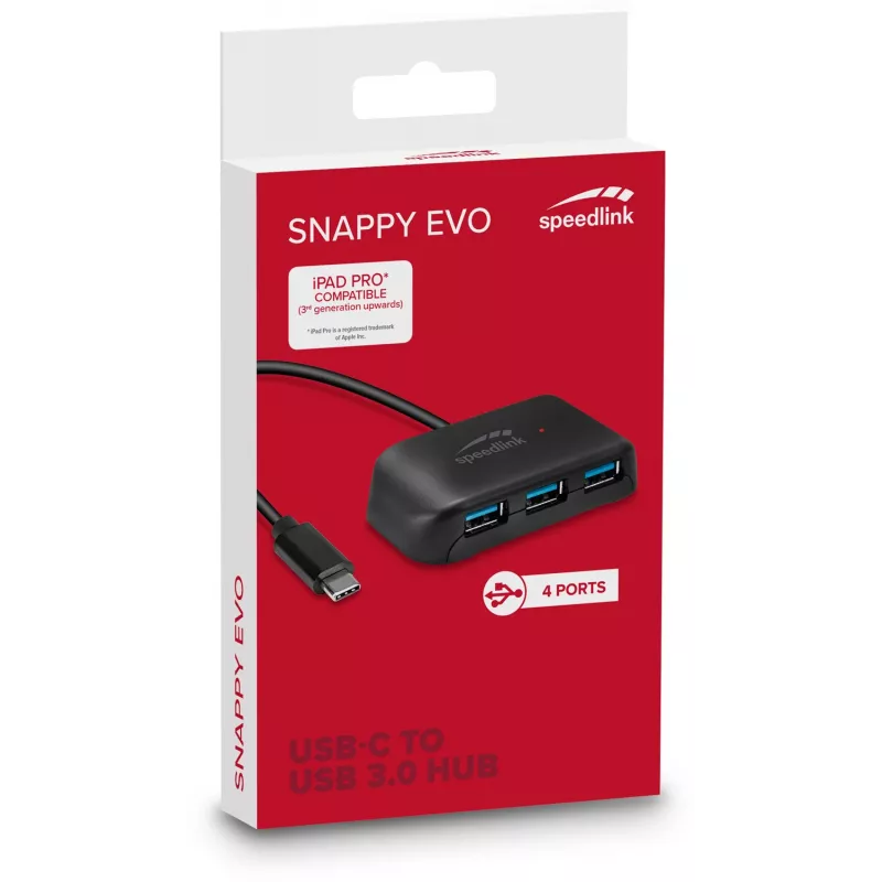 Speedlink Snappy Evo rozbočovač USB-C na 4-portový USB 3.0 (SL-140202-BK)