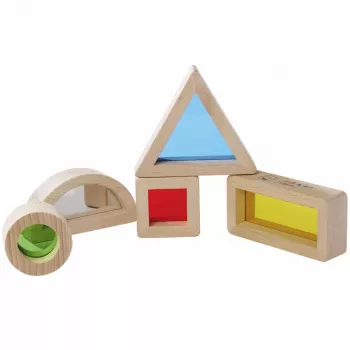 Eichhorn Montessori okenné kocky, 20-dielna sada, FSC® 100% certifikované bukové drevo s farebnými akrylovými okienkami, vzdelávacia hračka na objavovanie svetla a farieb pre deti od 12 mesiacov