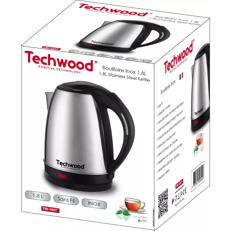 Techwood TBI-1827 bezdrôtová rýchlovarná kanvica z nehrdzavejúcej ocele, 1,8 L (TBI-1827)