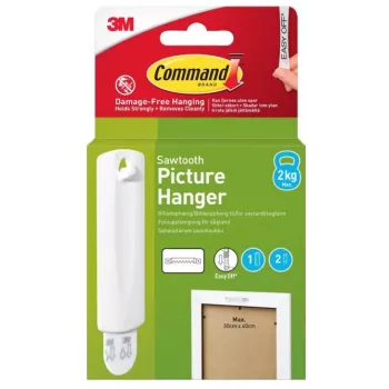 3M Command závesný háčik na rámiky s pílkovým uchytením, 1 háčik + 2 pásiky, biely (7100336642)