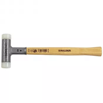 Halder SUPERCRAFT Kladivo H 30 s tlmiacou rukoväťou, 30 mm priemer hlavy, biely špeciálny nylonový nadstavec, stredne tvrdý, oceľové puzdro