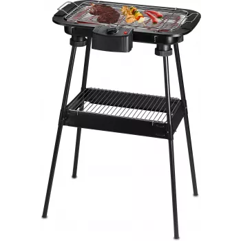 Techwood TBQ-836P Elektrický gril so stojanom, 2000W, 36,5 cm chrómový gril, čierny