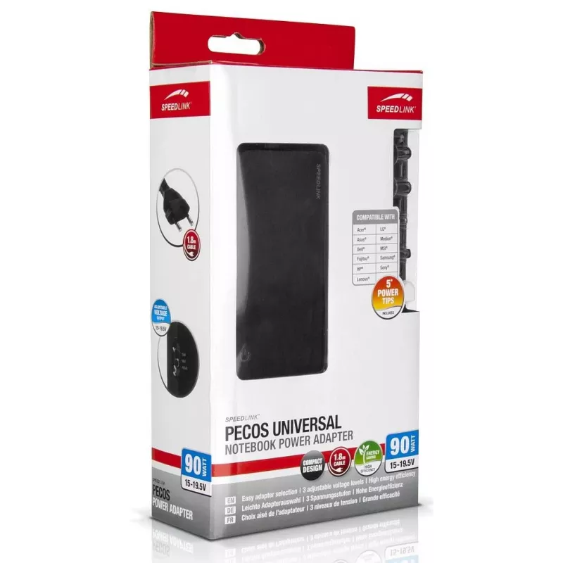 Speedlink Pecos univerzálny napájací adaptér pre notebook 90 W (SL-6955-BK)